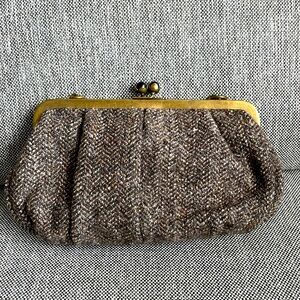 J crew clutch /wrislet, brown tweed, brand new